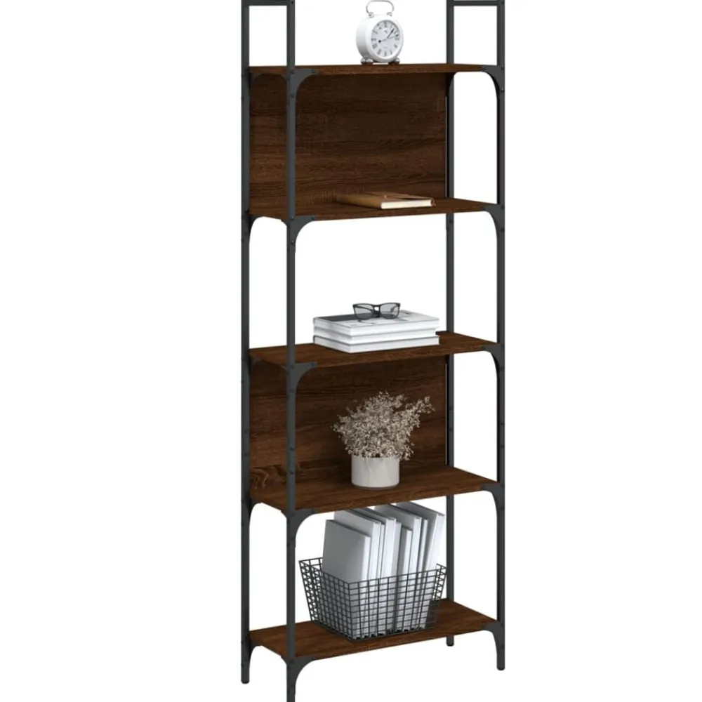 vidaXL Estantería de madera ingeniería roble ahumado 155,5x24x166,5 cm Marrón roble