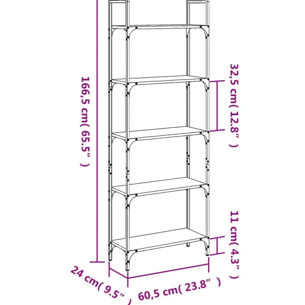 vidaXL Estantería de madera ingeniería roble ahumado 155,5x24x166,5 cm Marrón roble
