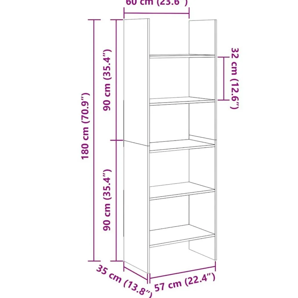 vidaXL Estanterías-Estantería de madera contrachapada 60x35x180 cm