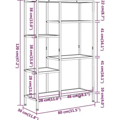 vidaXL Estanterías-Estantería de madera contrachapada y acero 80x30x120 cm
