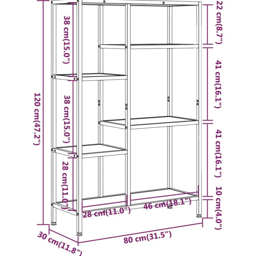 vidaXL Estanterías-Estantería de madera contrachapada y acero 80x30x120 cm