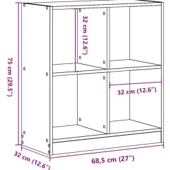 vidaXL Estantería de madera de ingeniería 68,5x32x75 cm Roble ahumado New