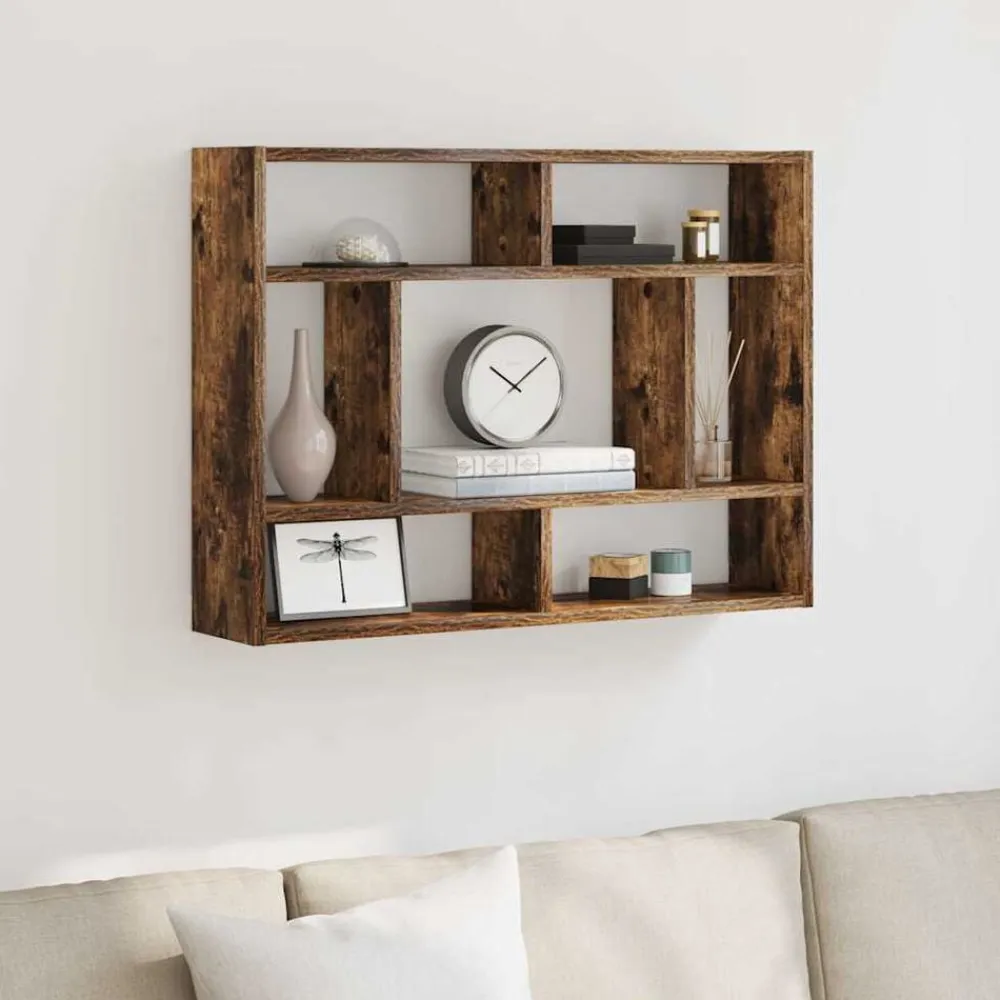 vidaXL Estantería de pared madera ingeniería 75x16x55 cm Roble ahumado New