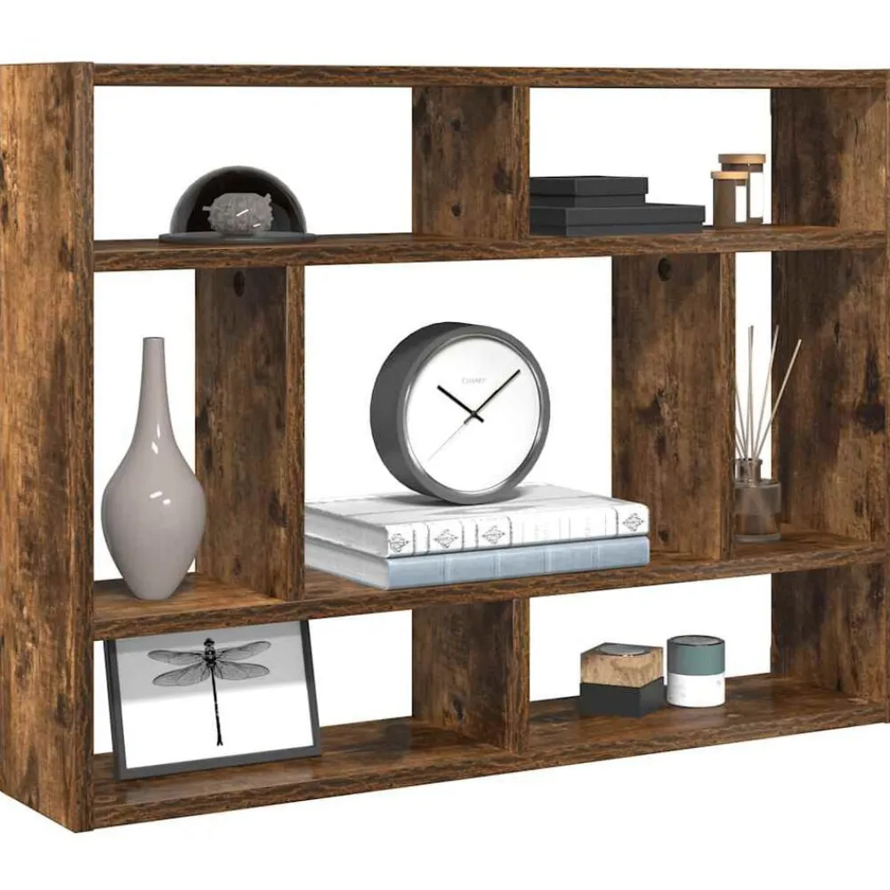 vidaXL Estantería de pared madera ingeniería 75x16x55 cm Roble ahumado New