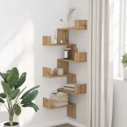 vidaXL Estantería de pared esquina madera artisan 45x45x147 cm Roble Outlet