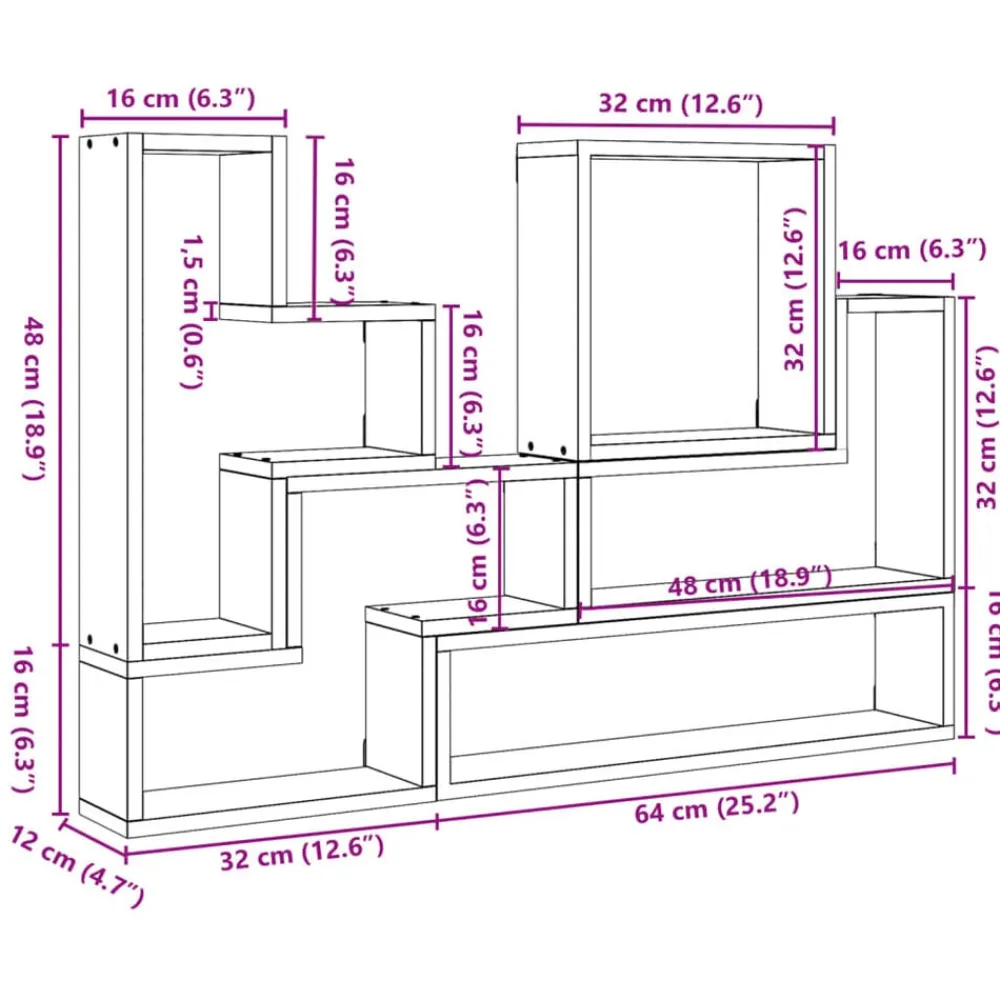 vidaXL Estantería de pared madera ingeniería 96x12x64 cm Roble Sonoma New