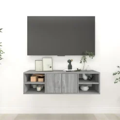 vidaXL Estanterías-Estantería de pared madera contrachapada gris 102x30x29 cm