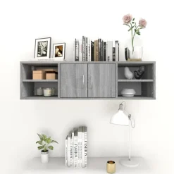 vidaXL Estanterías-Estantería de pared madera contrachapada gris 102x30x29 cm