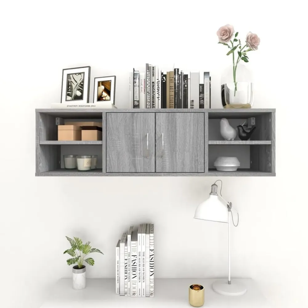 vidaXL Estanterías-Estantería de pared madera contrachapada gris 102x30x29 cm