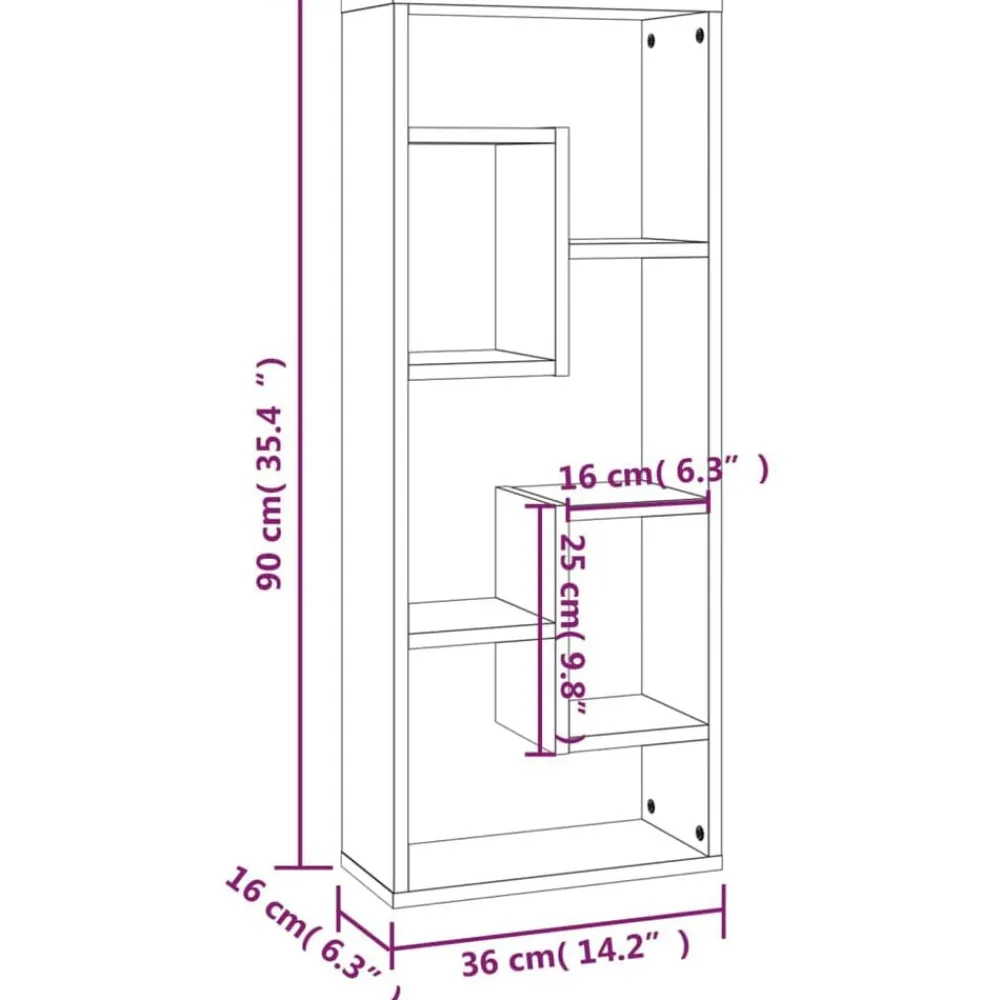 vidaXL Estantería de pared madera de ingeniería 36x16x90cm Gris sonoma Clearance