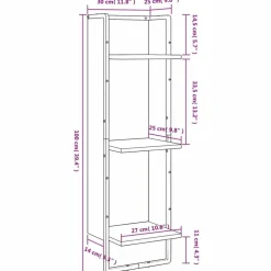 vidaXL Estantería de pared 3 niveles madera 30x25x100 cm Roble Sonoma Best