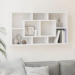 vidaXL Estantería de pared con 8 compartimentos Blanco brillante Online