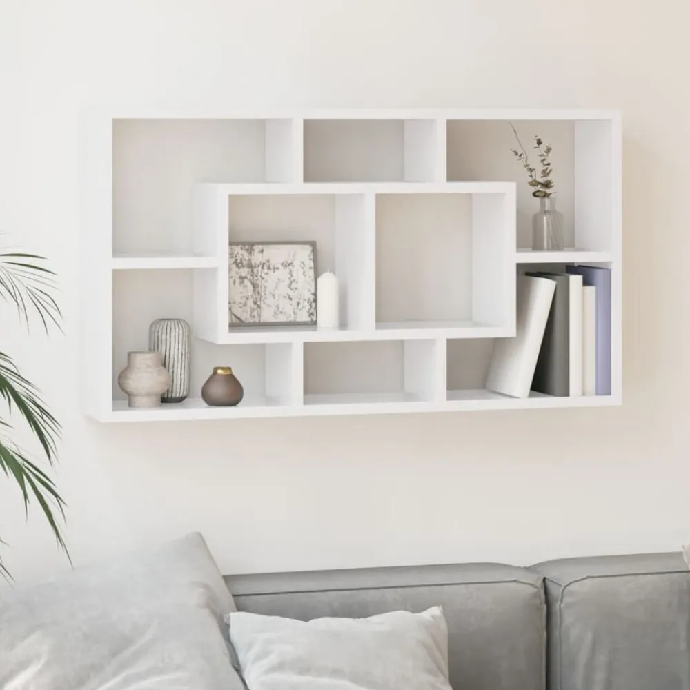 vidaXL Estantería de pared con 8 compartimentos Blanco brillante Online