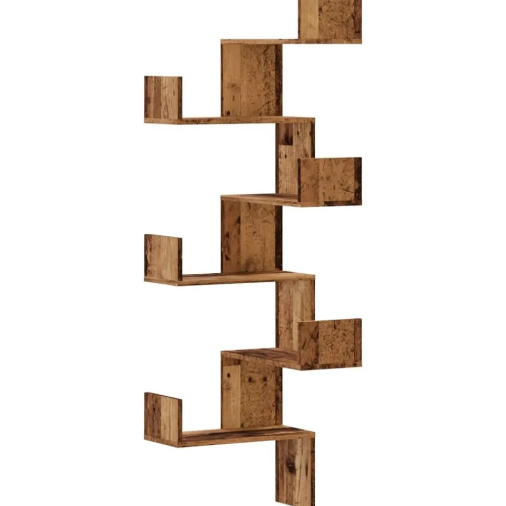 vidaXL Estantería de pared de esquina madera envejecida 45x45x147 cm Madera antigua Best