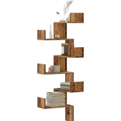vidaXL Estantería de pared de esquina madera envejecida 45x45x147 cm Madera antigua Best