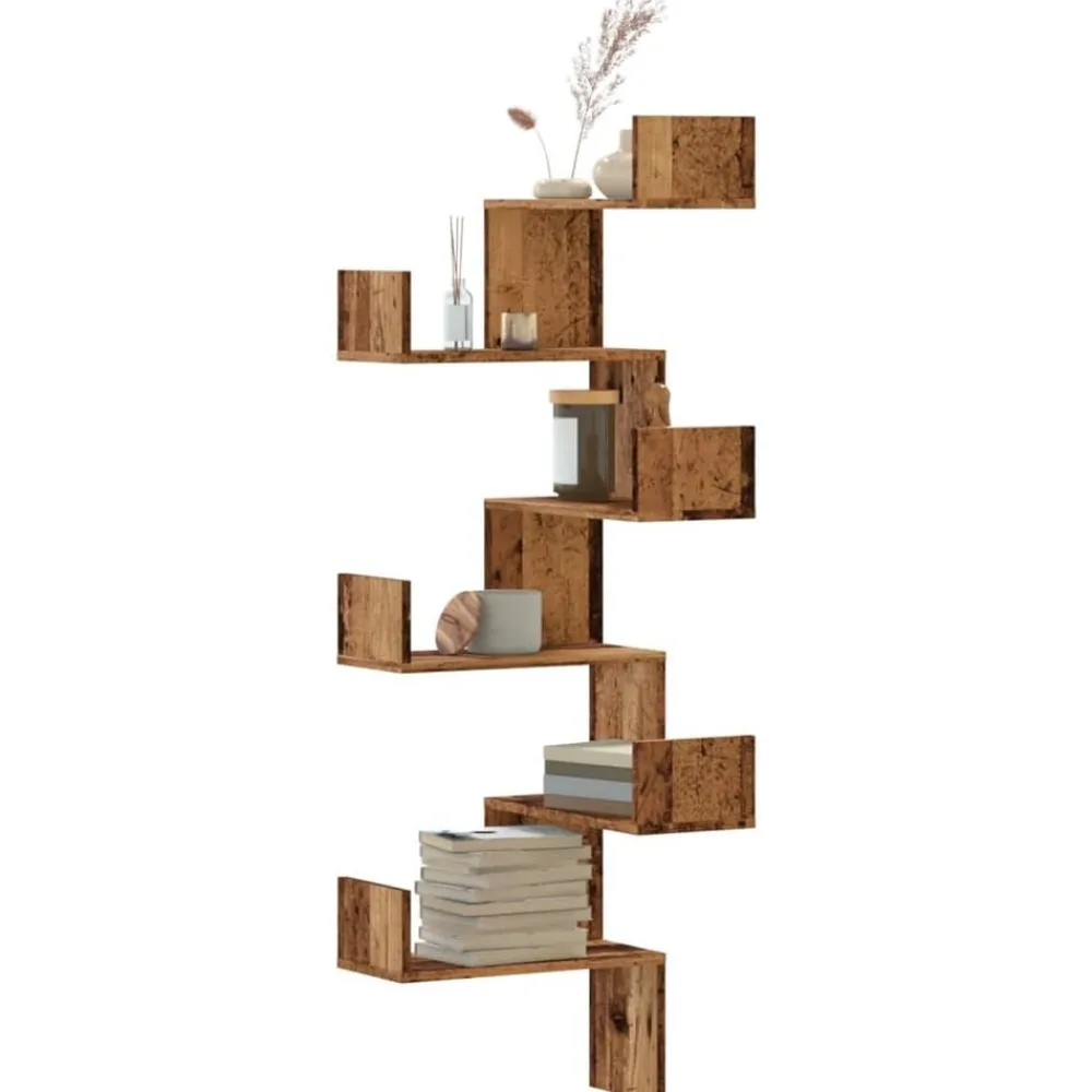 vidaXL Estantería de pared de esquina madera envejecida 45x45x147 cm Madera antigua Best
