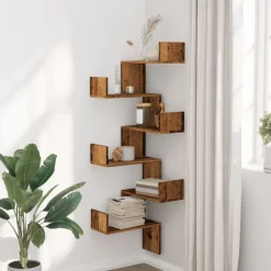 vidaXL Estantería de pared de esquina madera envejecida 45x45x147 cm Madera antigua Best