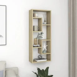 vidaXL Estanterías-Estantería de pared contrachapada color roble 36x16x90 cm