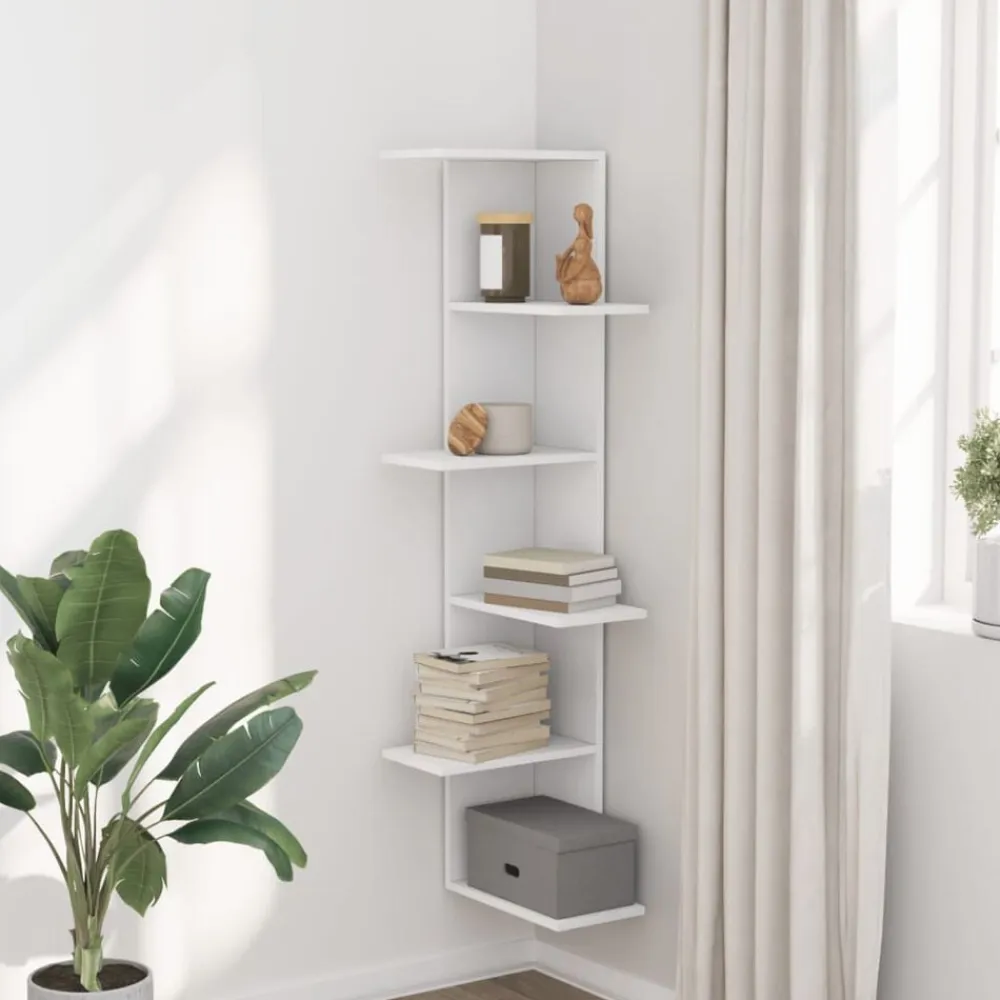vidaXL Estantería de pared de esquina madera blanca 36,5x36,5x140 cm Blanco Clearance