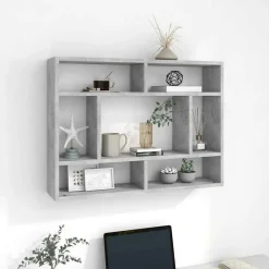 vidaXL Estanterías-Estantería de pared contrachapada gris hormigón 75x16x55 cm