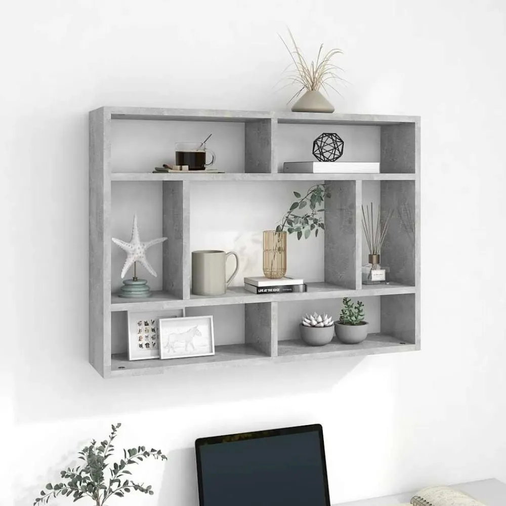 vidaXL Estanterías-Estantería de pared contrachapada gris hormigón 75x16x55 cm