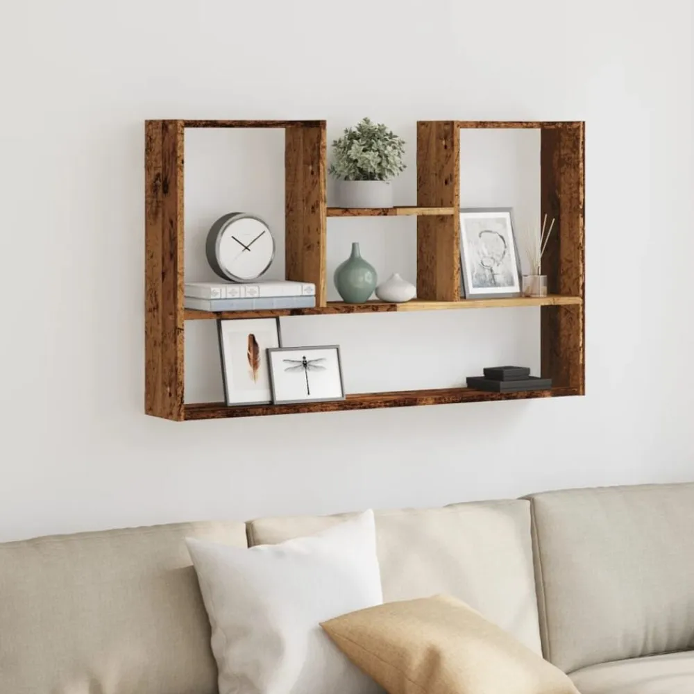 vidaXL Estanterías-Estantería de pared madera ingeniería envejecida 99x15x60 cm