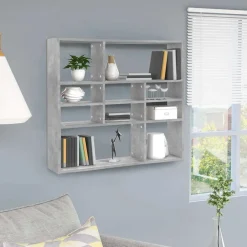 vidaXL Estantería de pared contrachapada gris hormigón 90x16x78 cm Gris hormig&oacute;n Hot
