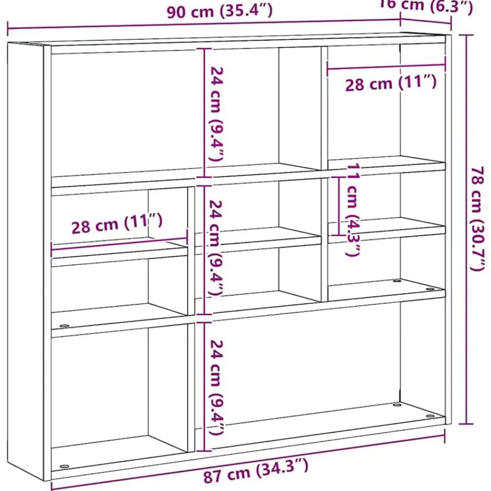 vidaXL Estantería de pared contrachapada gris hormigón 90x16x78 cm Gris hormigón Hot
