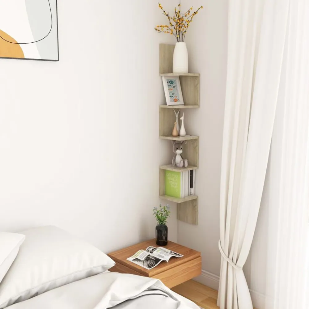 vidaXL Estanterías-Estantería esquina pared madera roble ahumado 20x20x127,5 cm