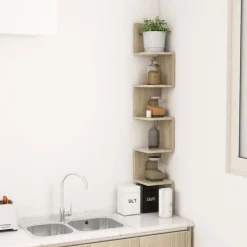 vidaXL Estanterías-Estantería esquina pared madera roble ahumado 20x20x127,5 cm