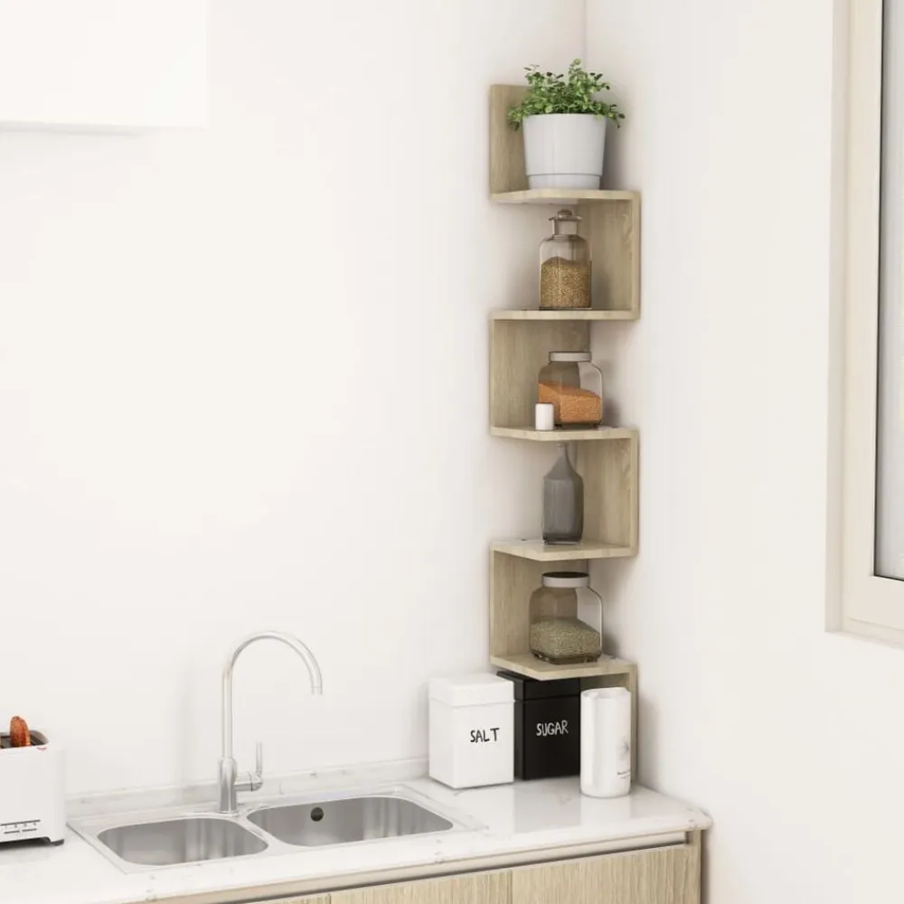 vidaXL Estanterías-Estantería esquina pared madera roble ahumado 20x20x127,5 cm
