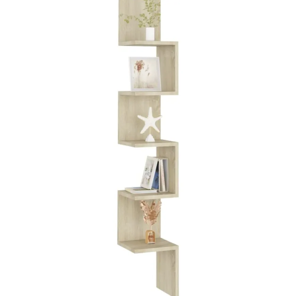 vidaXL Estanterías-Estantería esquina pared madera roble ahumado 20x20x127,5 cm