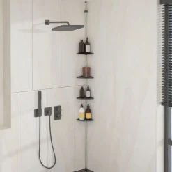 vidaXL Estantería esquina ducha telescópica 4 estantes aluminio plata Sale