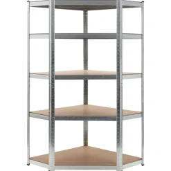 vidaXL Estantería esquina 5 niveles madera contrachapada y acero plata Plateado Discount