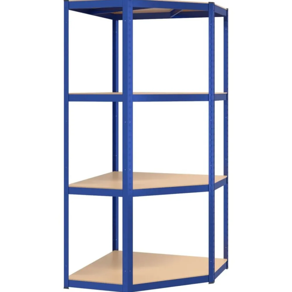 vidaXL Almacenamiento Industrial-Estantería esquina 4 niveles madera contrachapada y acero