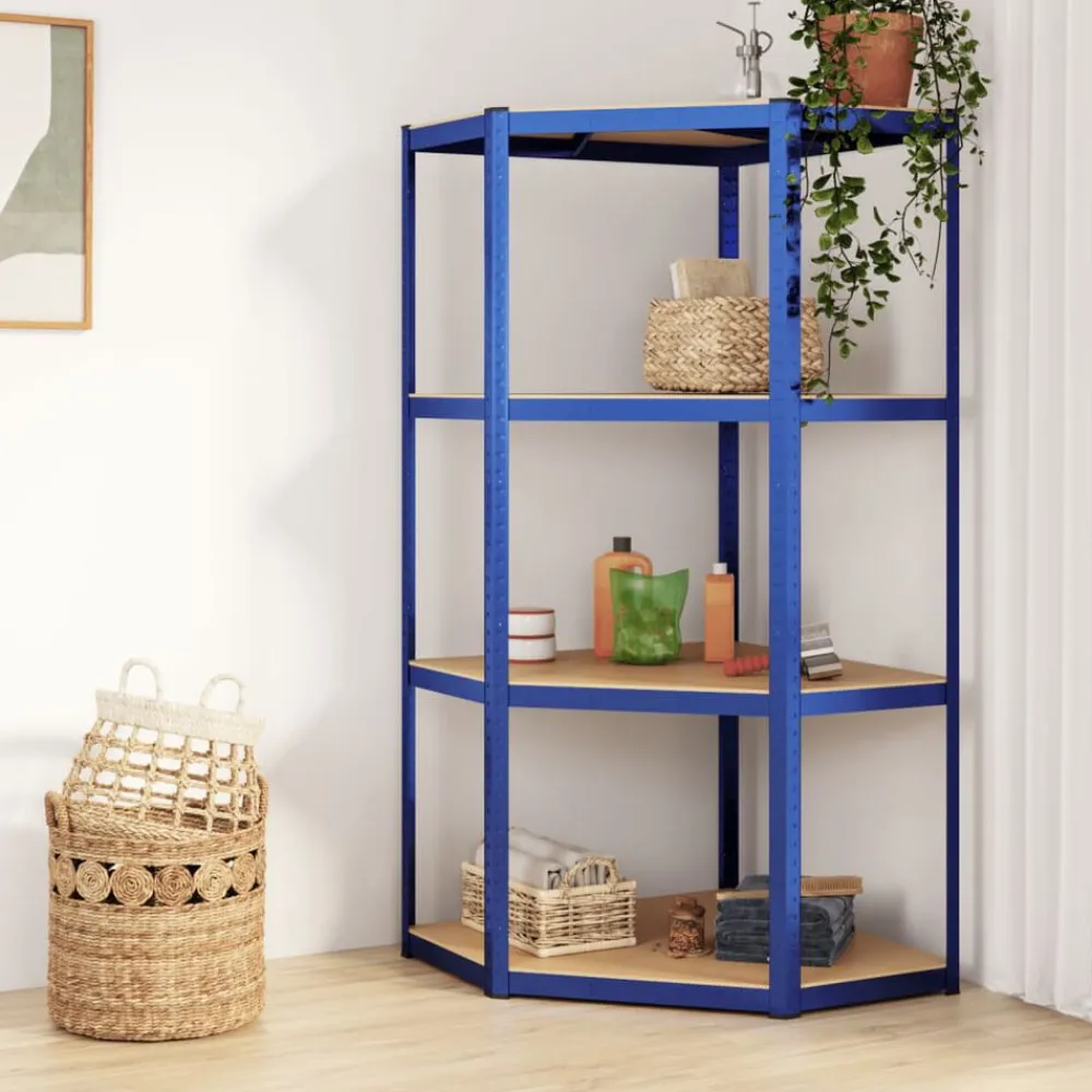 vidaXL Almacenamiento Industrial-Estantería esquina 4 niveles madera contrachapada y acero
