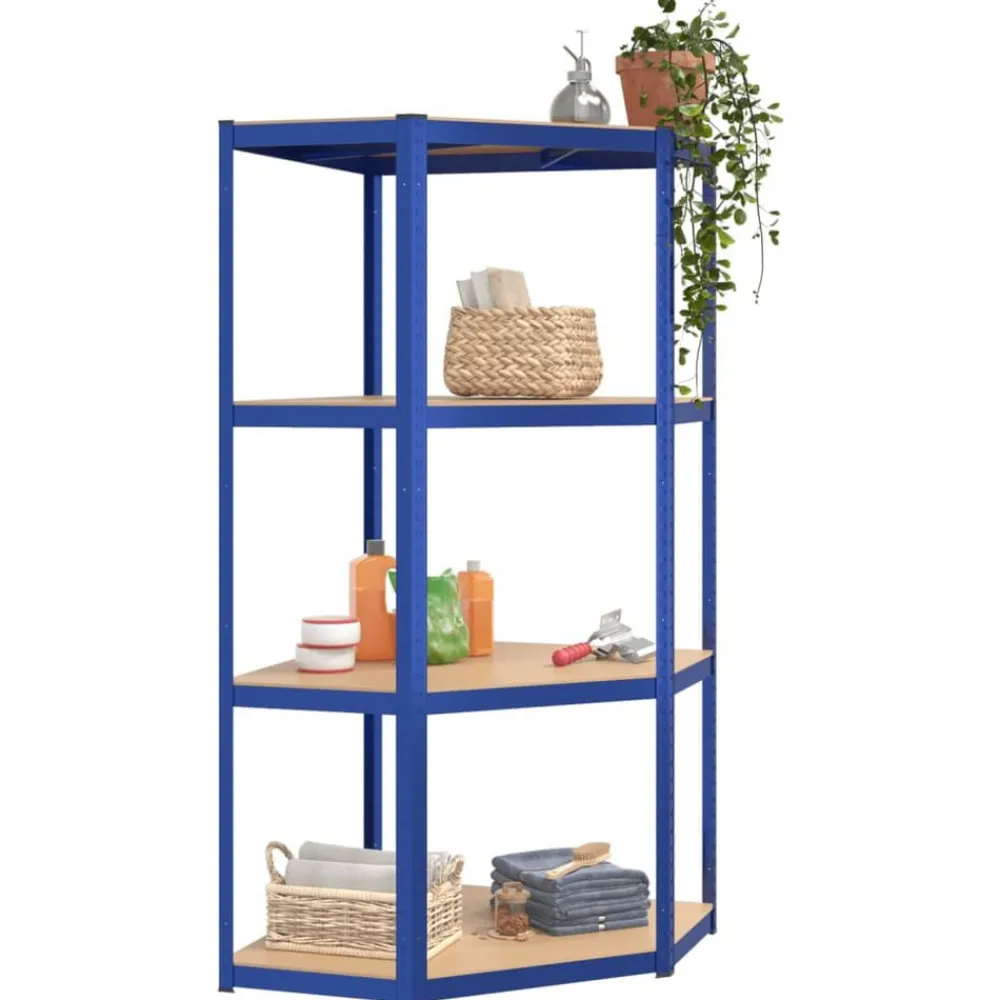 vidaXL Almacenamiento Industrial-Estantería esquina 4 niveles madera contrachapada y acero