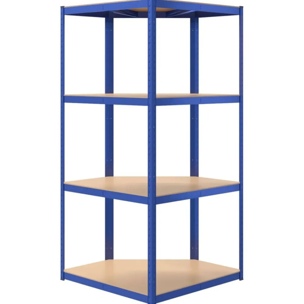 vidaXL Almacenamiento Industrial-Estantería esquina 4 niveles madera contrachapada y acero