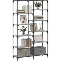 vidaXL Estantería hierro y madera ingeniería 100x32x170 cm Gris sonoma Clearance