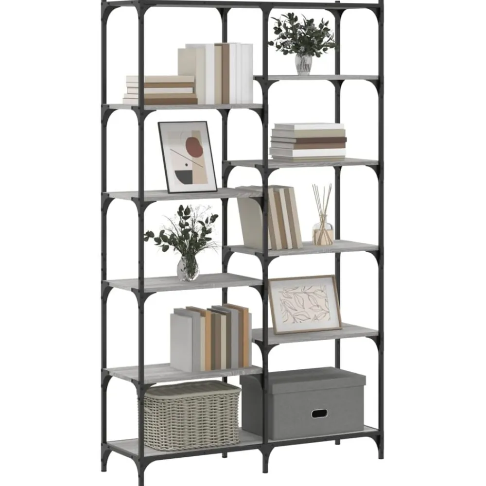 vidaXL Estantería hierro y madera ingeniería 100x32x170 cm Gris sonoma Clearance