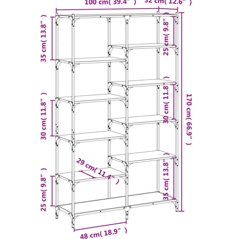 vidaXL Estantería hierro y madera ingeniería 100x32x170 cm Gris sonoma Clearance