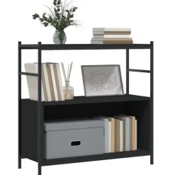 vidaXL Estantería hierro y madera de ingeniería 80x30x78,5 cm Negro