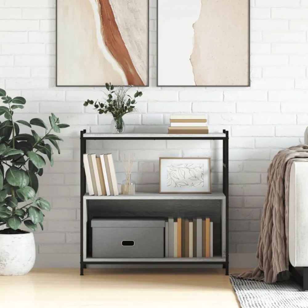 vidaXL Estantería hierro y madera ingeniería 80x30x78,5 cm Gris sonoma Discount
