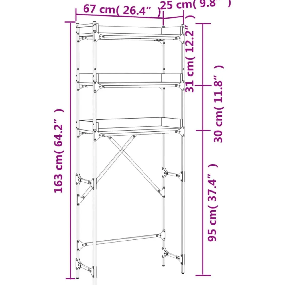 vidaXL Accesorios Para Electrodomésticos-Estantería lavadora madera ingeniería roble marrón 67x25x163 cm