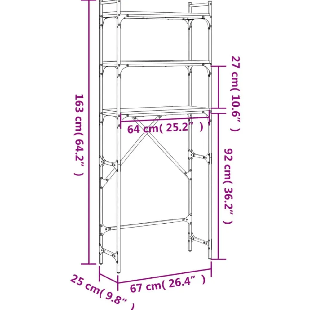 vidaXL Estantería lavadora madera ingeniería 67x25x163 cm Gris sonoma Discount