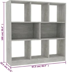 vidaXL Estantería librería contrachapada gris hormigón 97,5x29,5x100cm Gris hormigón