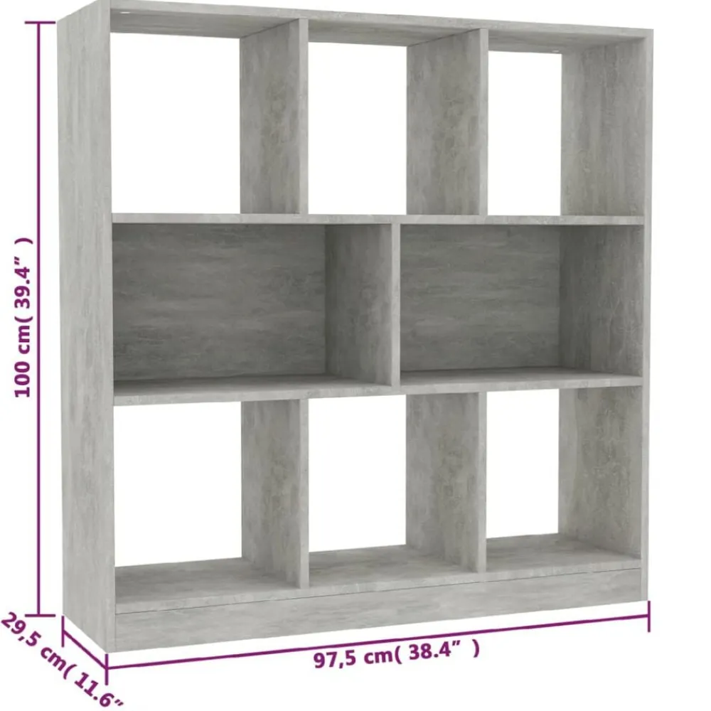vidaXL Estantería librería contrachapada gris hormigón 97,5x29,5x100cm Gris hormigón