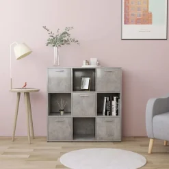 vidaXL Estantería madera contrachapada gris hormigón 90x30x90 cm Gris hormig&oacute;n New