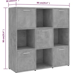 vidaXL Estantería madera contrachapada gris hormigón 90x30x90 cm Gris hormigón New