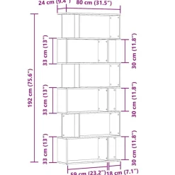 vidaXL Estanterías-Estantería madera de ingeniería madera envejecida 80x24x192 cm
